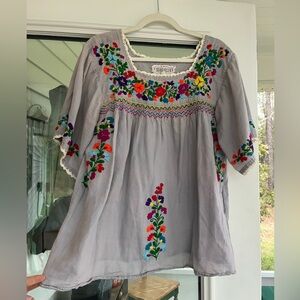 Embroidered Mexican Gray Top
